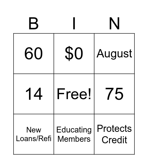 Loan Relief Bingo Card