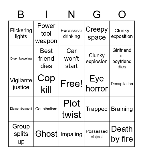 Horror Movie Club Bingo Card