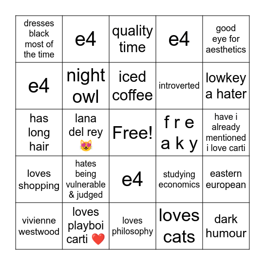 Alexandra’s bingo Card