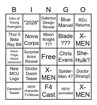 MARVEL 2024 COMIC CON Bingo Card