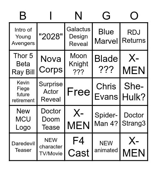 MARVEL 2024 COMIC CON Bingo Card