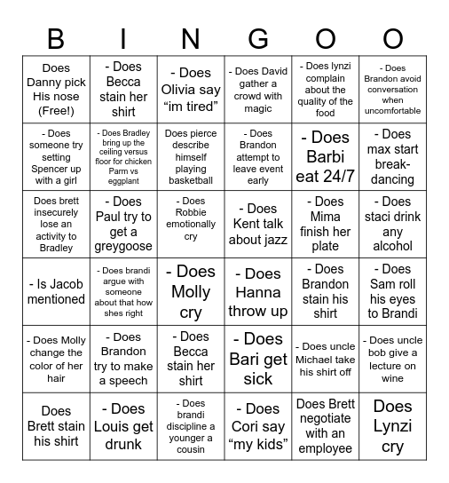 Cruise Bingo Card