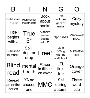 Book bingo just for me to make a social post real quick Bingo Card