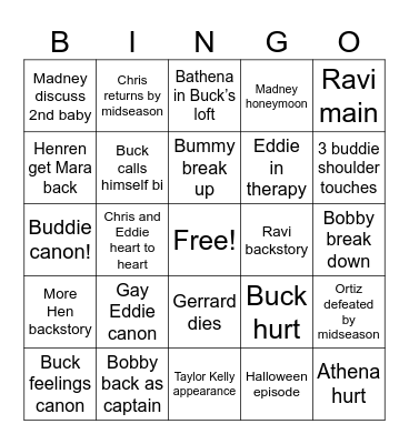 9-1-1 Season 8 Bingo Card