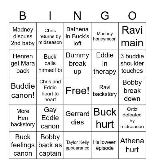 9-1-1 Season 8 Bingo Card