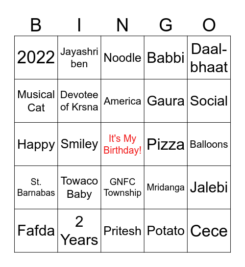 Anay's Amazingo Bingo Card