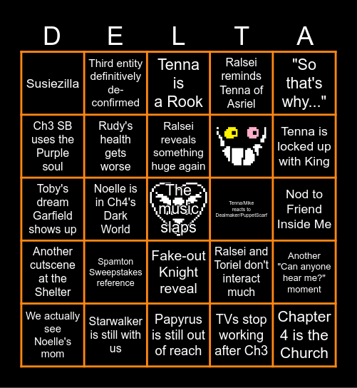 Deltarune Chapters 3 and 4 Bingo Card