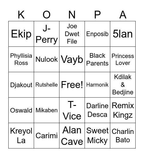 Konpa Bingo Card
