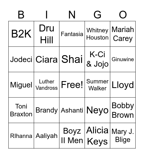 R&B Bingo Card