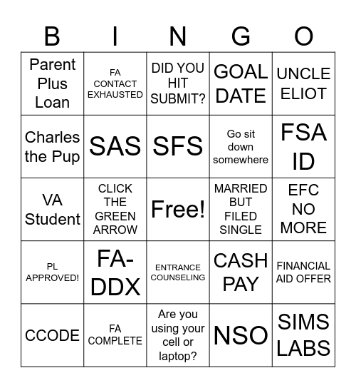 WCU FA TEAM Bingo Card