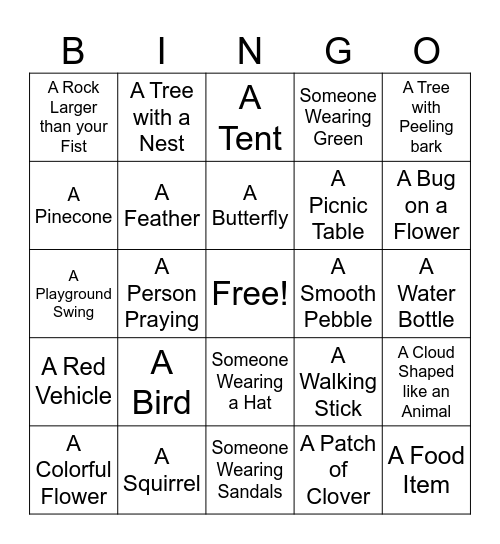 Picnic and Praise in the Park Bingo Card