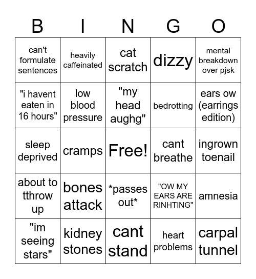 roseys health uh uhmmmm Bingo Card