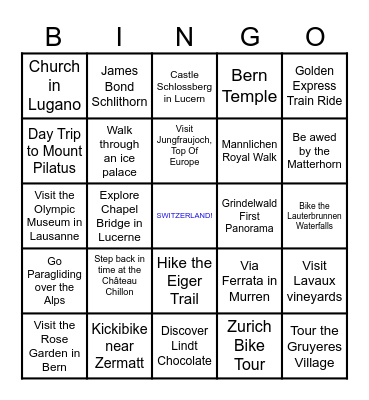 Hancocks in SWITZERLAND Bingo Card