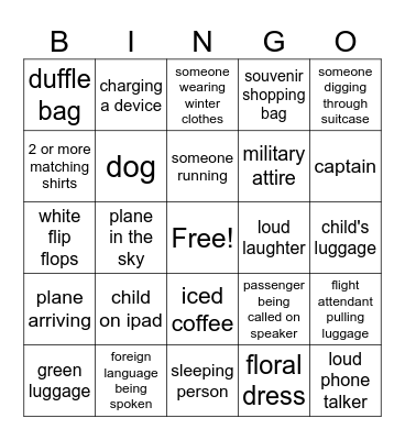 Airport Bingo Card