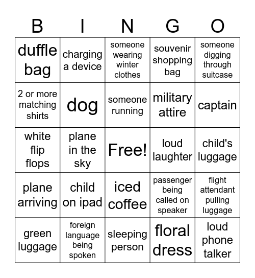 Airport Bingo Card