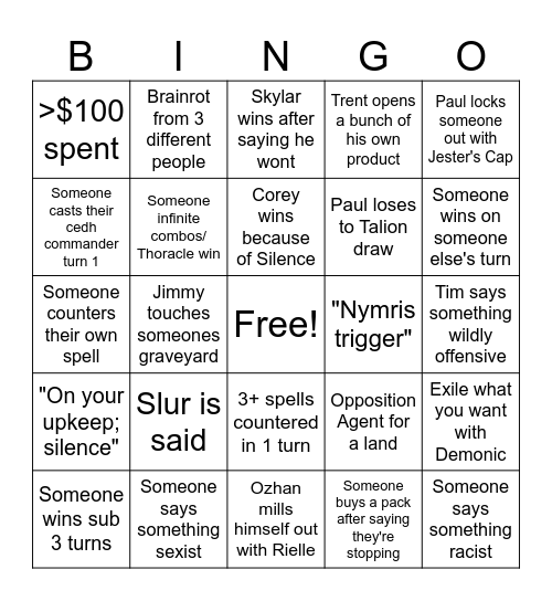 Cardrade Bingo Card