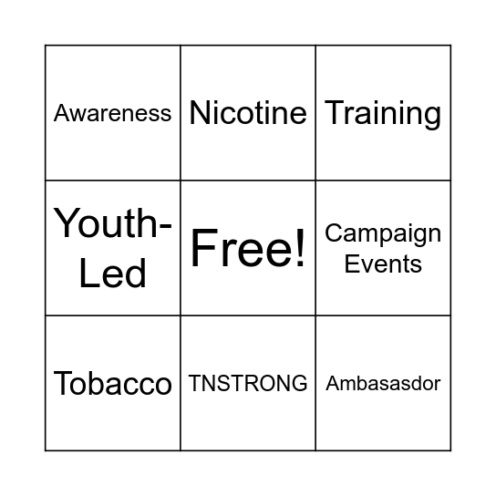 Being A TNSTRONG Ambassador Bingo Card