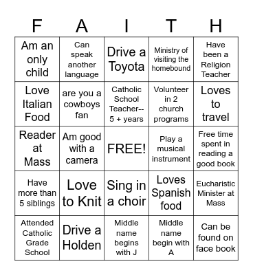 Getting to Know You Bingo Card