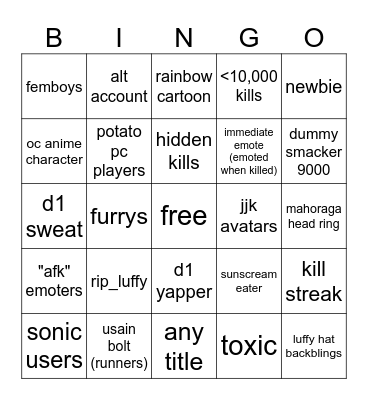 saitama battle grounds bingo Card