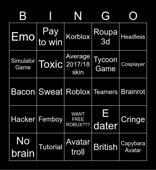 Bingo roblox Bingo Card