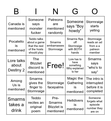 Blizzlet Bingo Card