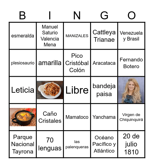 BINGO COLOMBIANO Bingo Card