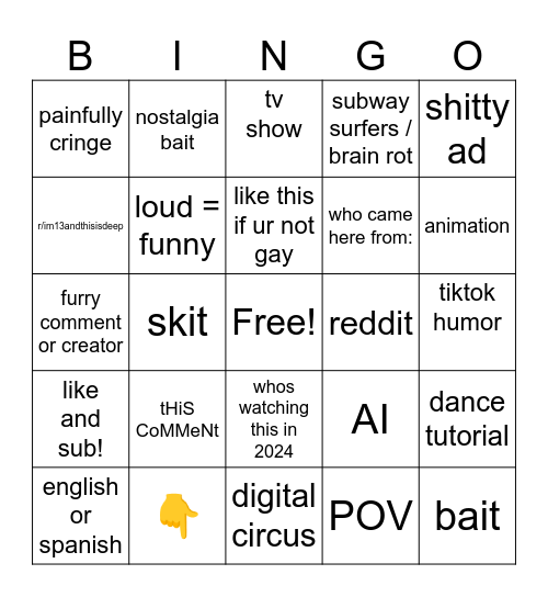 yt shorts Bingo Card