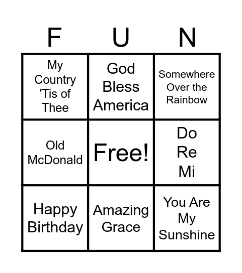 Name That Tune Bingo Card