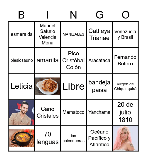 BINGO COLOMBIANO Bingo Card