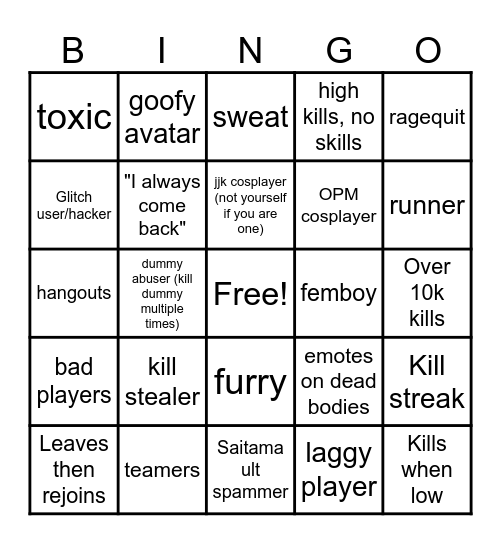 Strongest battlegrounds bingo, made for yes and me Bingo Card