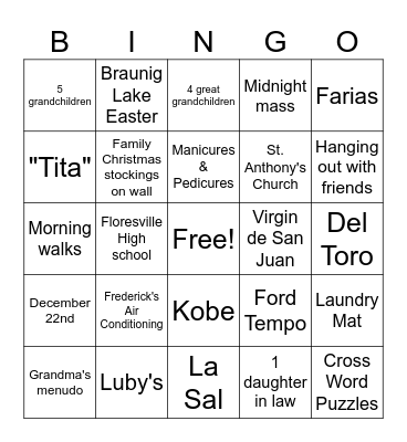 Amalia's 80th birthday Bingo Card