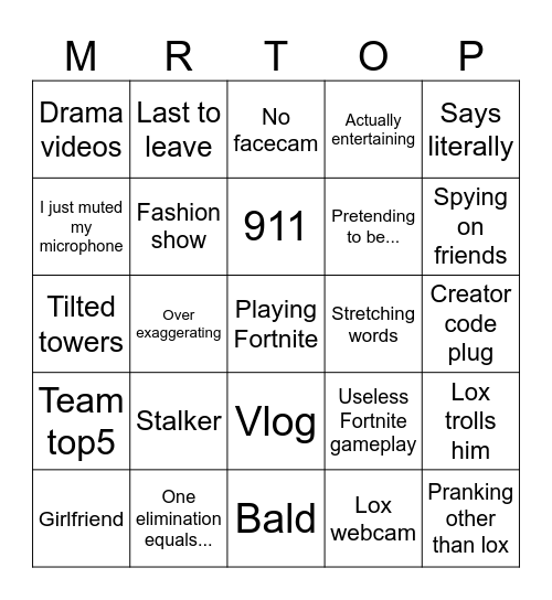 MrTop5 BINGO Card