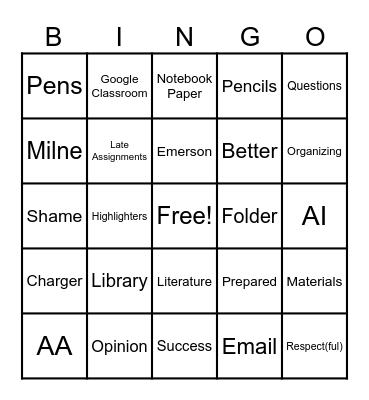 Syllabus Bingo Card