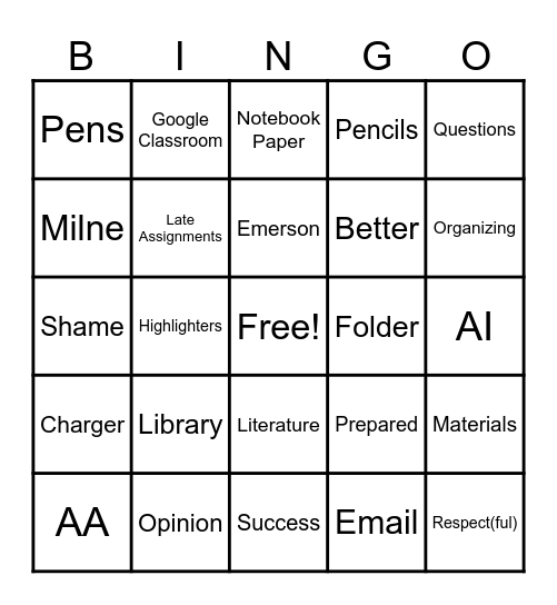 Syllabus Bingo Card