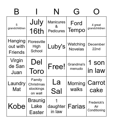Amalia's 80th birthday Bingo Card