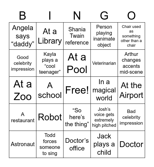 First Draft Improv July 2024! Bingo Card