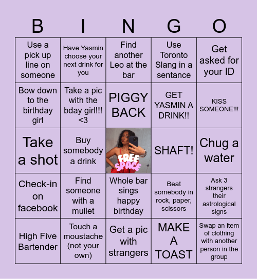 YASMIN'S BIRTHDAY BAR BINGO Card