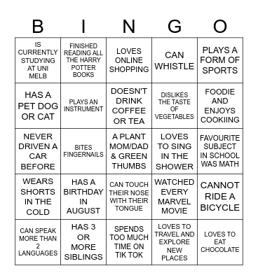 UL86 HUMAN BINGO Card