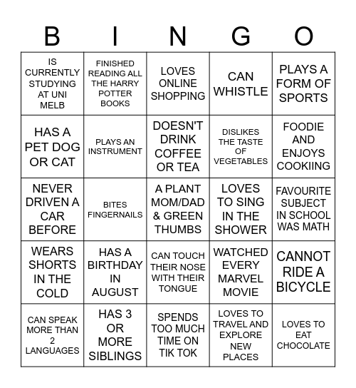 UL86 HUMAN BINGO Card
