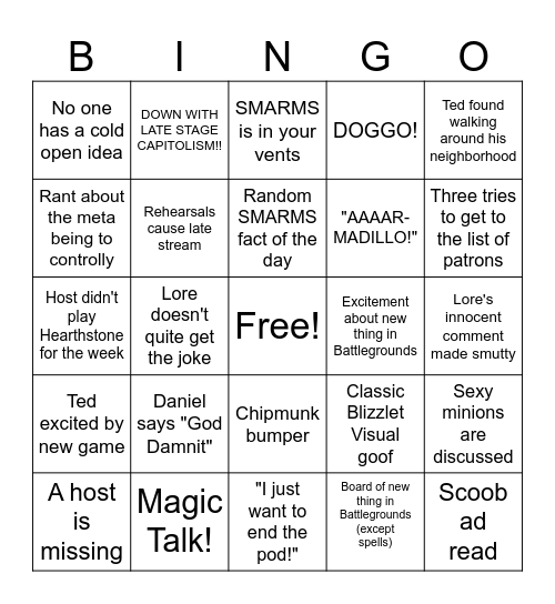 Blizzlet Bingo Card