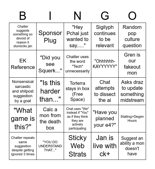 Pchal Stream Bingo Card