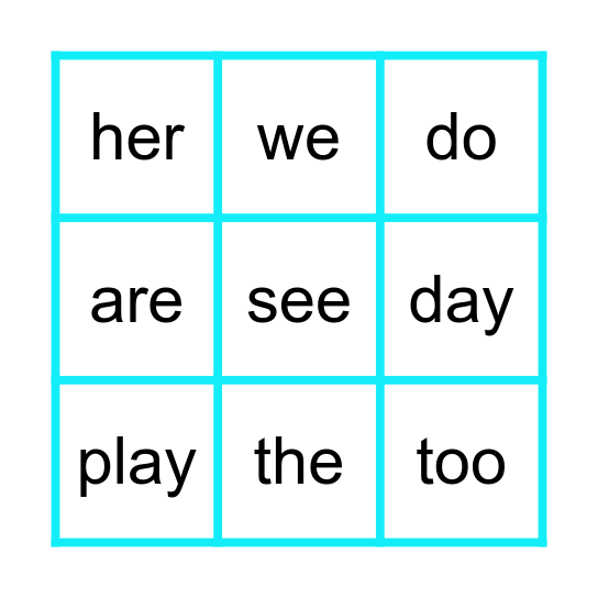 Heart Words 3 Bingo Card