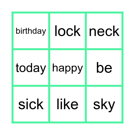 Heart Words 7 Bingo Card