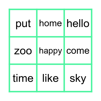 Heart Words 8 Bingo Card