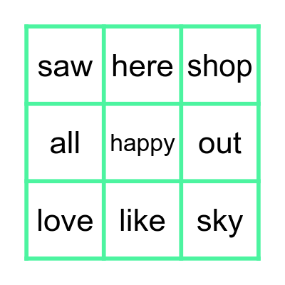 Heart Words 9 Bingo Card