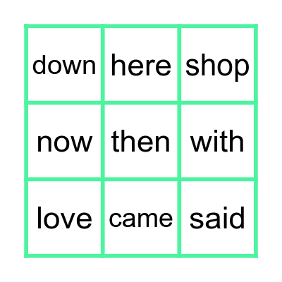 Heart Words 10 Bingo Card