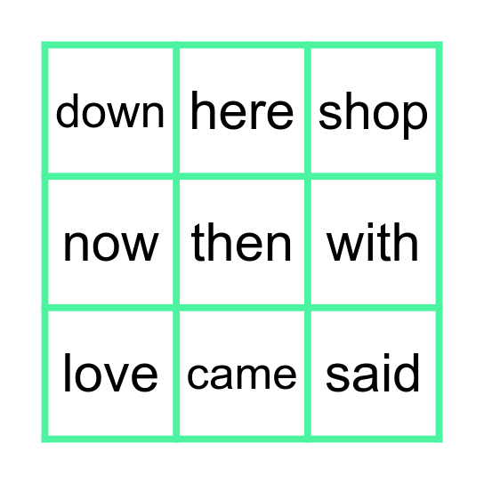 Heart Words 10 Bingo Card