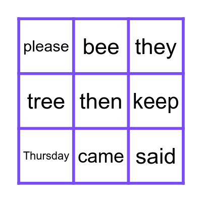 Heart Words 11 Bingo Card