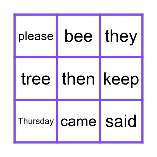 Heart Words 11 Bingo Card