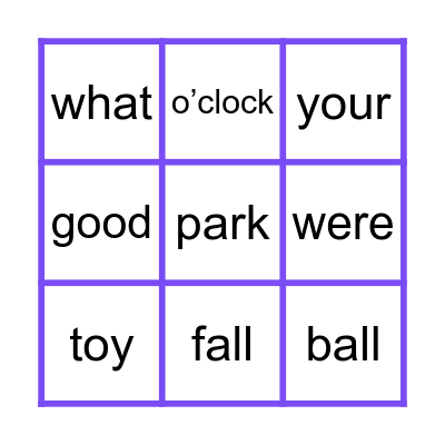 Heart Words 13 Bingo Card
